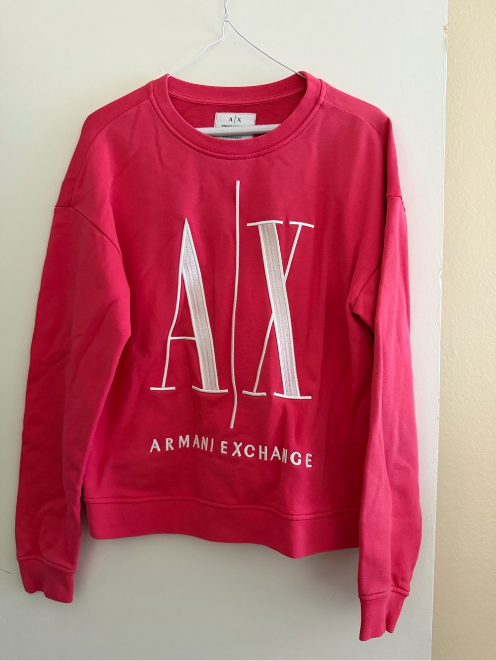 Armani Exchange Hot Pink Crewneck Sweatshirt with White AX Logo